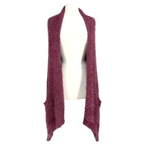 Soma WKND Womens Eyelash Knit‎ Burgundy Wine Metallic Silver Shawl w/ Pockets OS